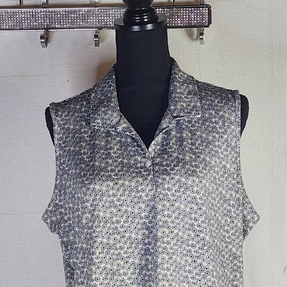 EP Pro Tour Tech Black White Yellow Floral Sleeveless Poly Span Golf Tank Sz XL - Picture 2 of 16